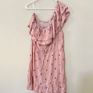 Dusty Pink One Shoulder Ruffle Dress